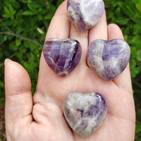 Amethyst Natural Gemstone Puffy Heart Carving - 30mm - Natural Internal Fractures