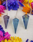 Aqua or Indigo Aura Quartz Gemstone Pendulum