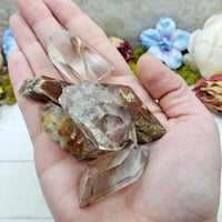 angel phantom quartz crystals in hand