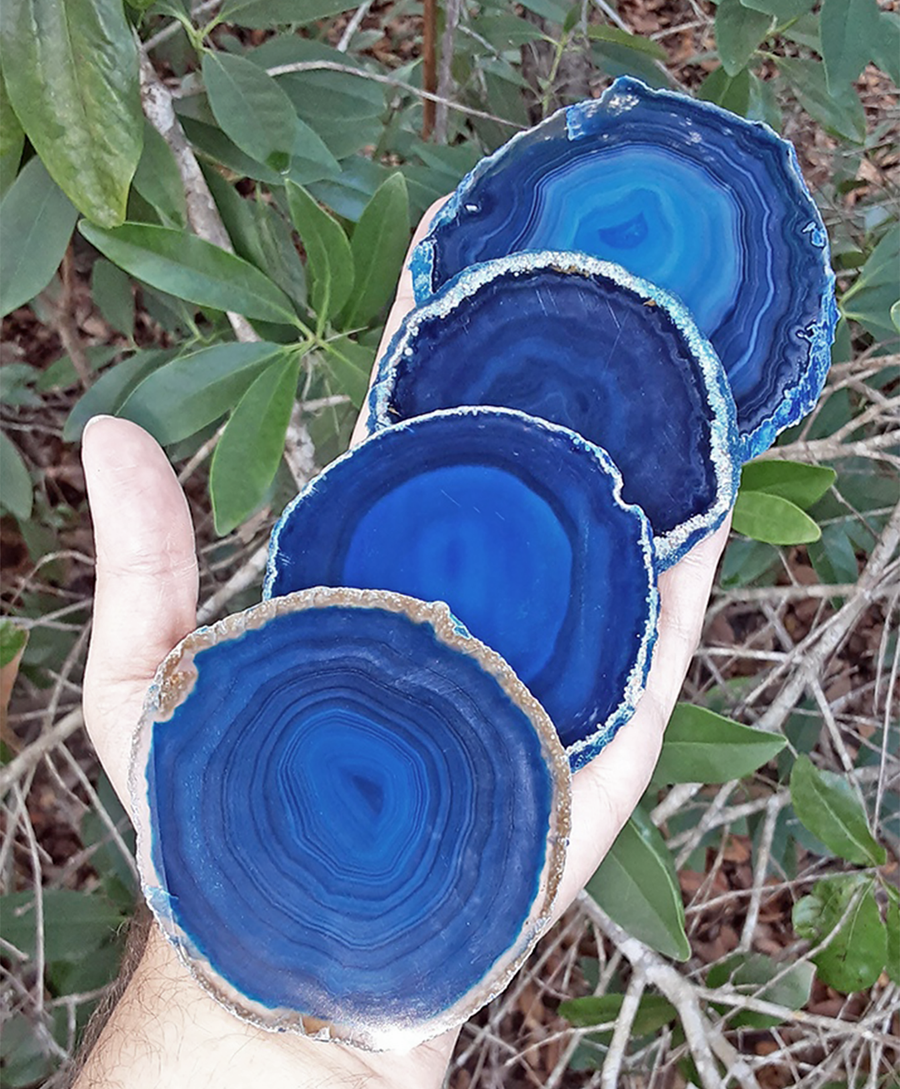 Dyed Blue Agate Gemstone Coasters - Set of Four!
