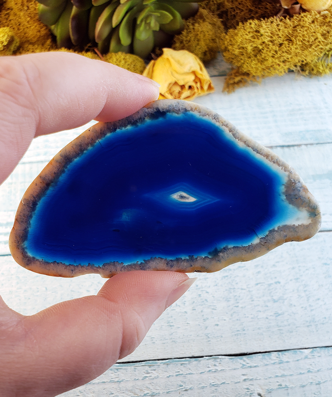 Blue Agate Dyed Gemstone Slice - UNDRILLED