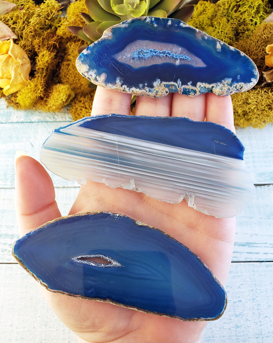 Blue Agate Dyed Gemstone Slice - UNDRILLED Medium