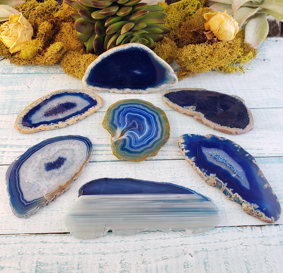 Blue Agate Dyed Gemstone Slice Medium Undrilled Single Stone