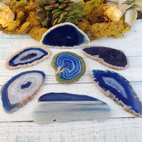 Blue Agate Dyed Gemstone Slice - UNDRILLED Medium ( 2" - 4" L x  1.1" - 2" W )