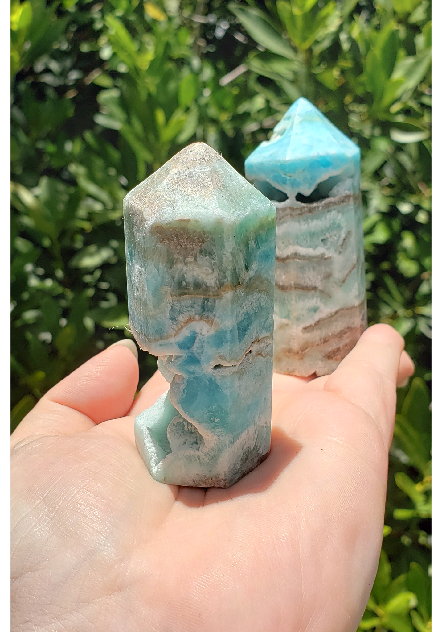 Blue Aragonite Gemstone Tower Point Obelisk - Natural Caverns and Texture - Small 