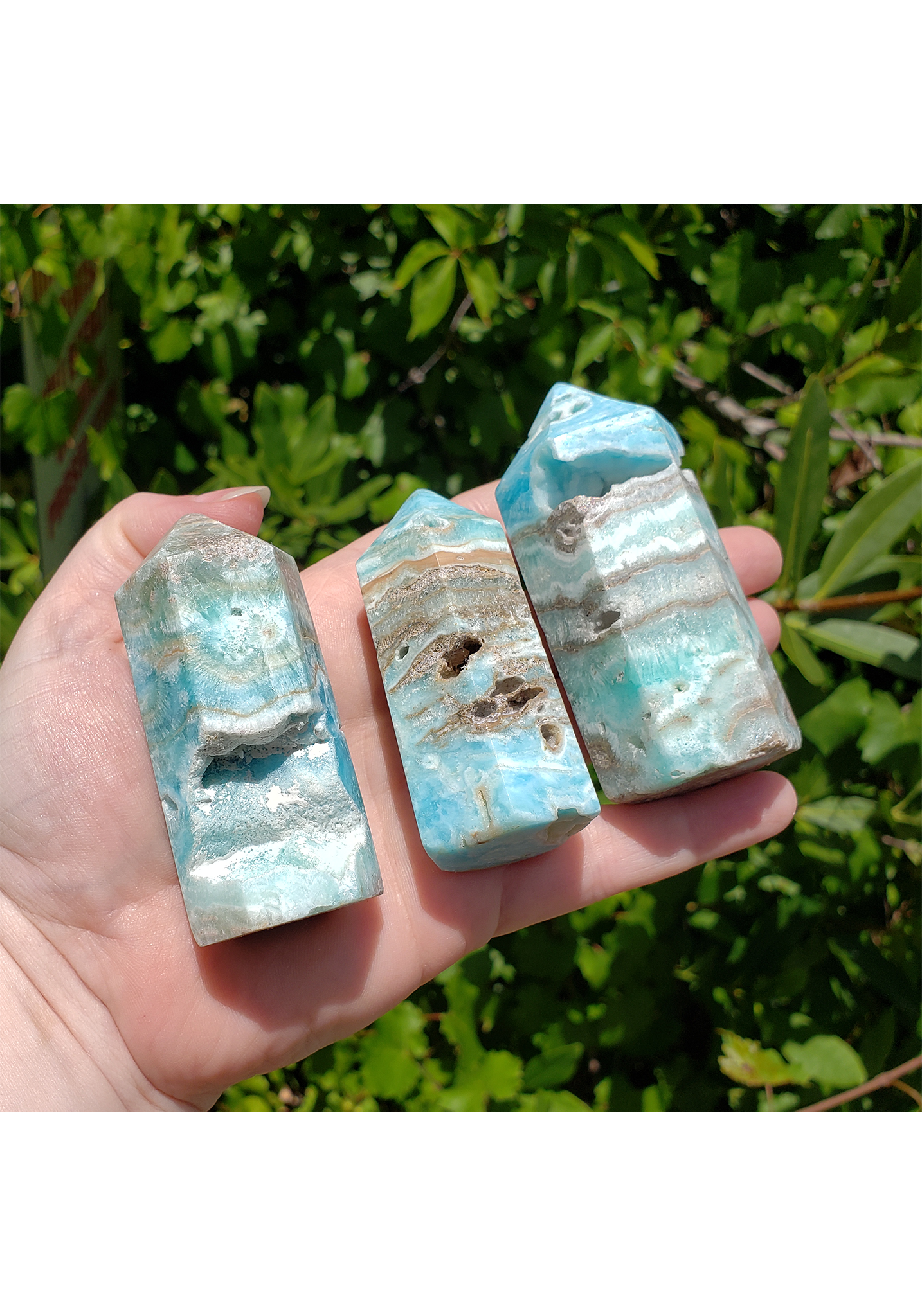 Blue Aragonite Gemstone Tower Point Obelisk - Natural Caverns and Texture - Small  1.75" - 2.8"