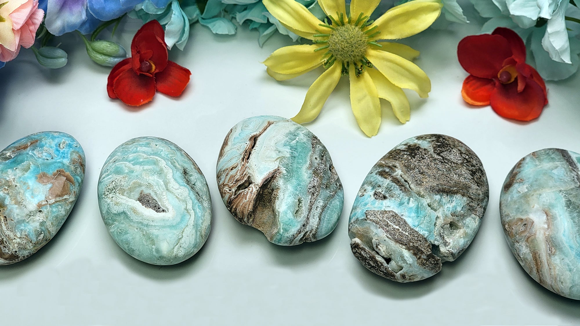 Large Blue Aragonite Gemstone Meditation Palm Stone - Natural Texture