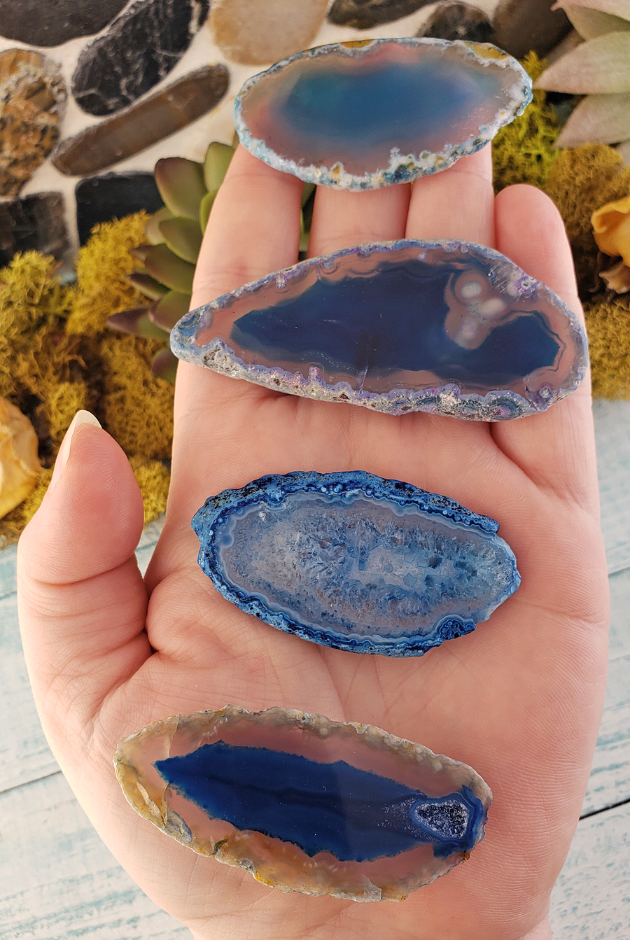 UNDRILLED Dyed Blue Agate Gemstone Slice - Small