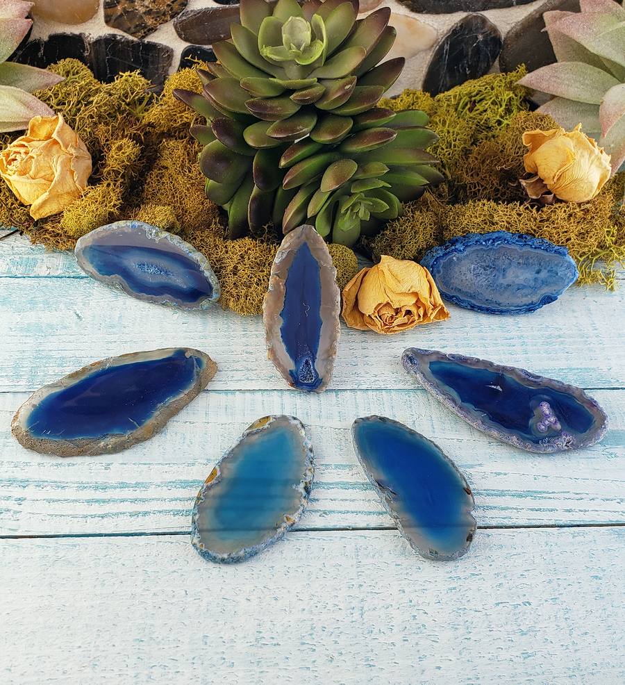 UNDRILLED Dyed Blue Agate Gemstone Slice - Small (1.5" - 3" L x 0.7" - 1" W)