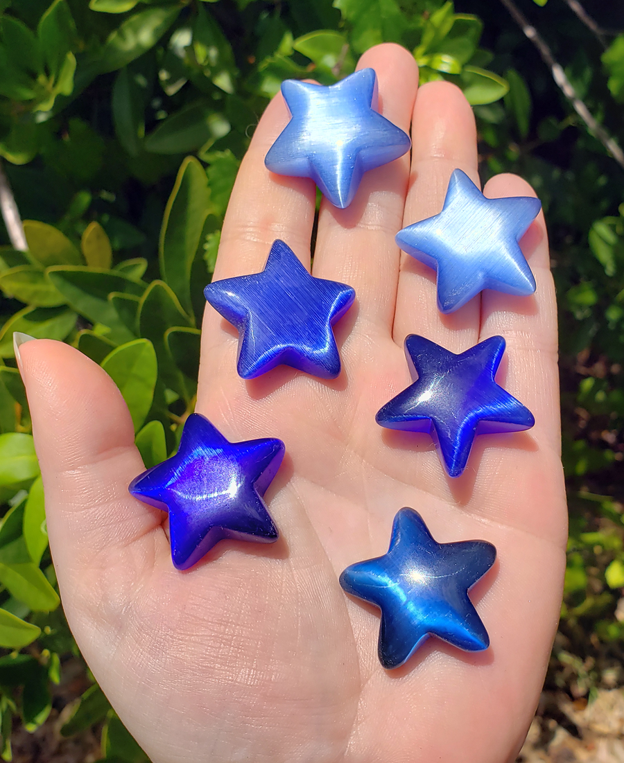 Blue Rainbow Cat's Eye Polished 30mm Stars