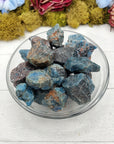 Bowl with rough blue apatite stones