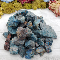 Collection of rough blue apatite stones