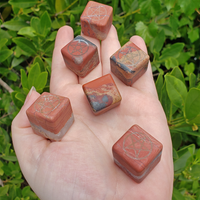 Red Jasper Gemstone Cube with Pentacle Symbol - 20mm - Showing Brecciation