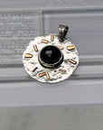 Black Agate Gemstone Sterling Silver and Copper Pendant