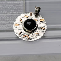 Black Agate Gemstone Sterling Silver and Copper Pendant