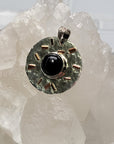 Black Agate Gemstone Sterling Silver and Copper Pendant