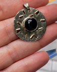 Black Agate Gemstone Sterling Silver and Copper Pendant