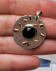 Black Agate Gemstone Sterling Silver and Copper Pendant