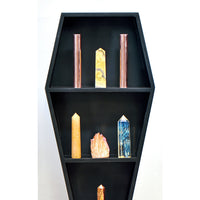 Black Coffin-Shaped Shelf for Displaying Gemstones