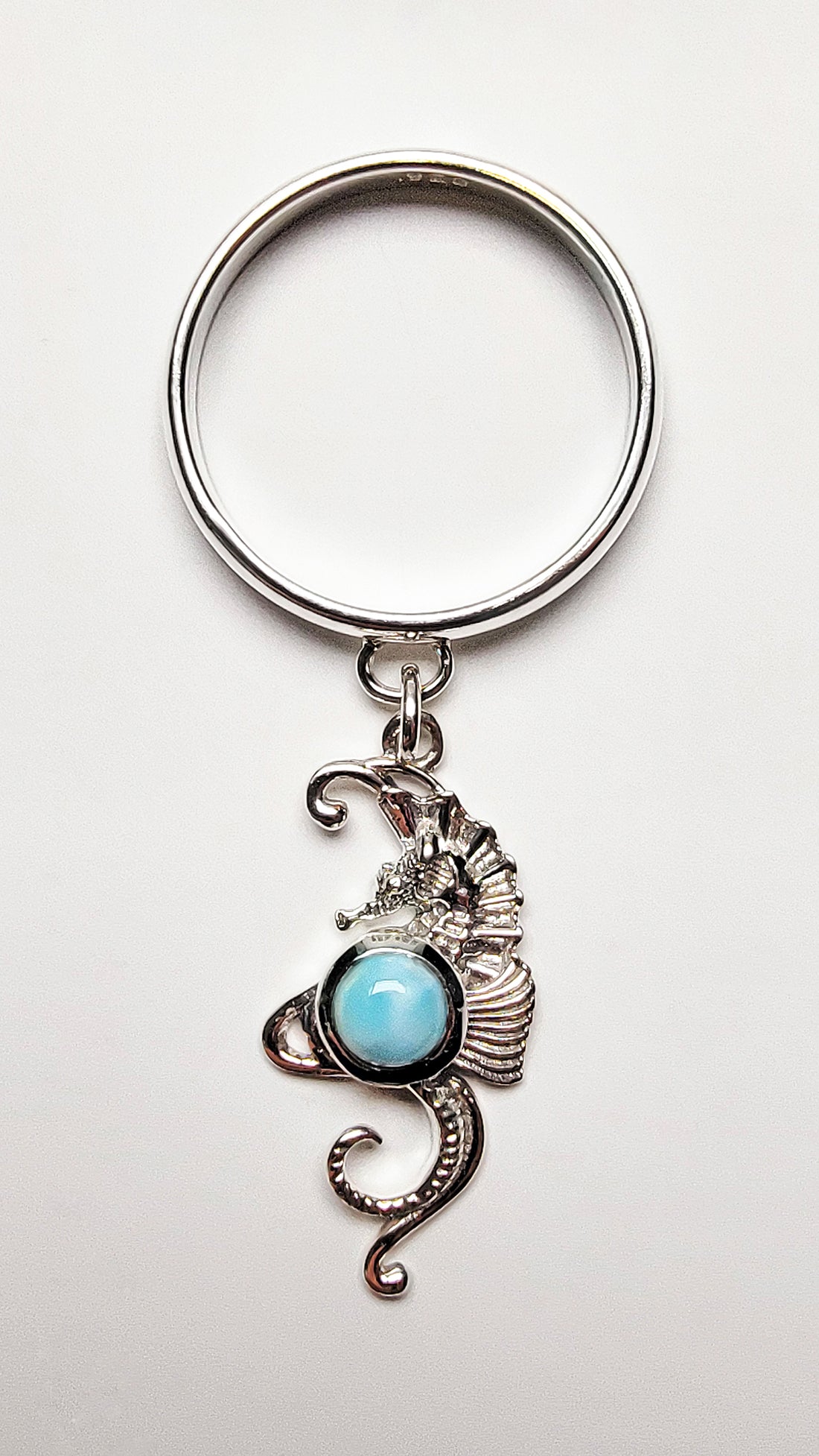 Sterling Silver Seahorse Larimar Charm Handmade Ring