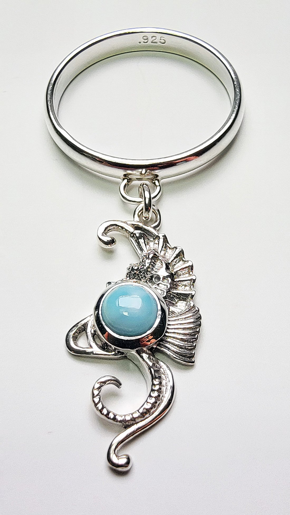 Sterling Silver Seahorse Larimar Charm Handmade Ring