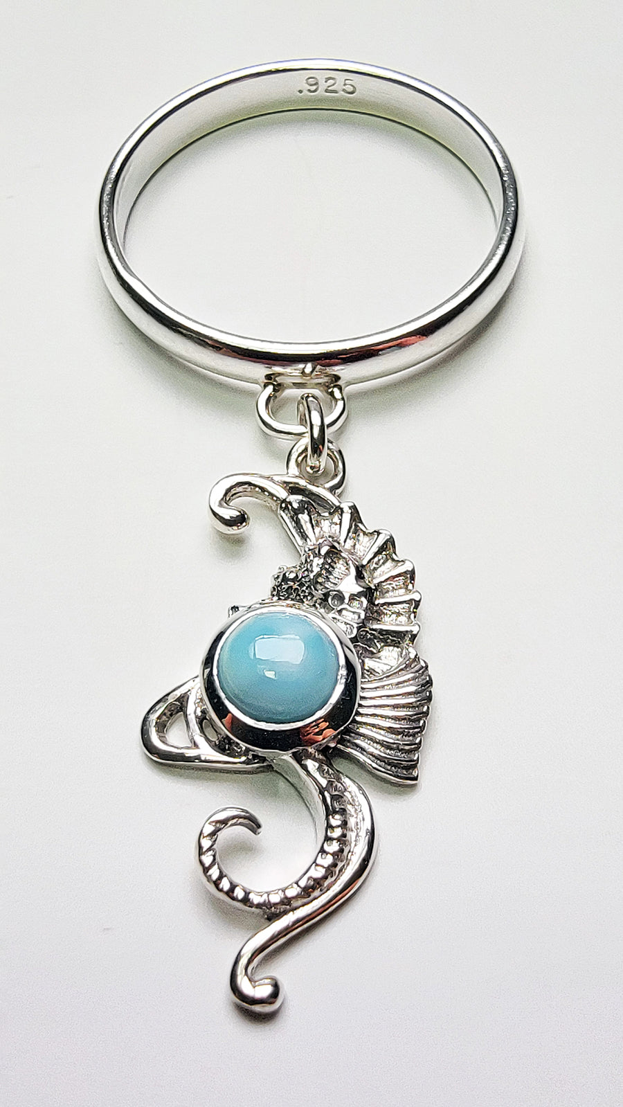 Sterling Silver Seahorse Larimar Charm Handmade Ring