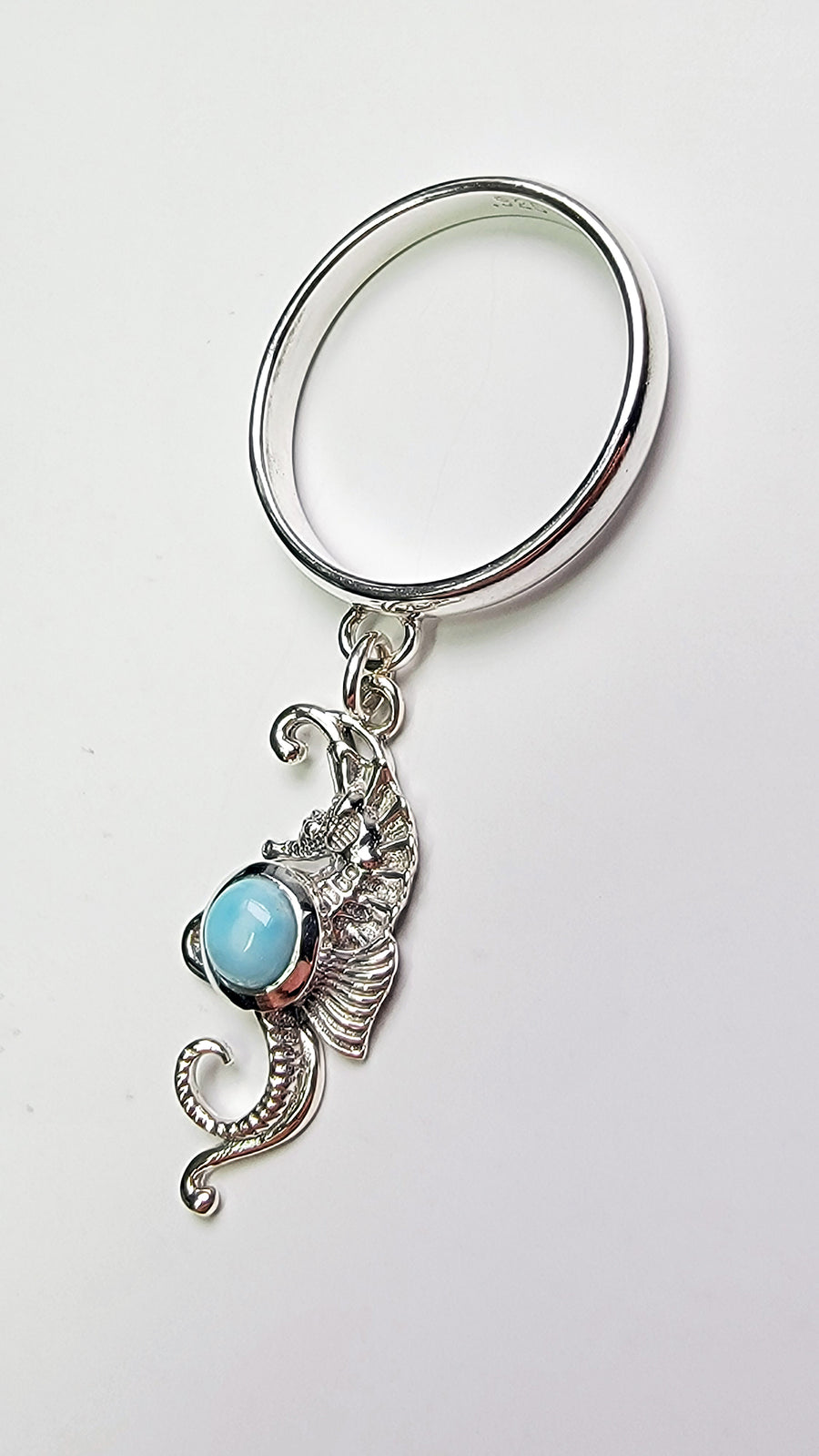 Sterling Silver Seahorse Larimar Charm Handmade Ring