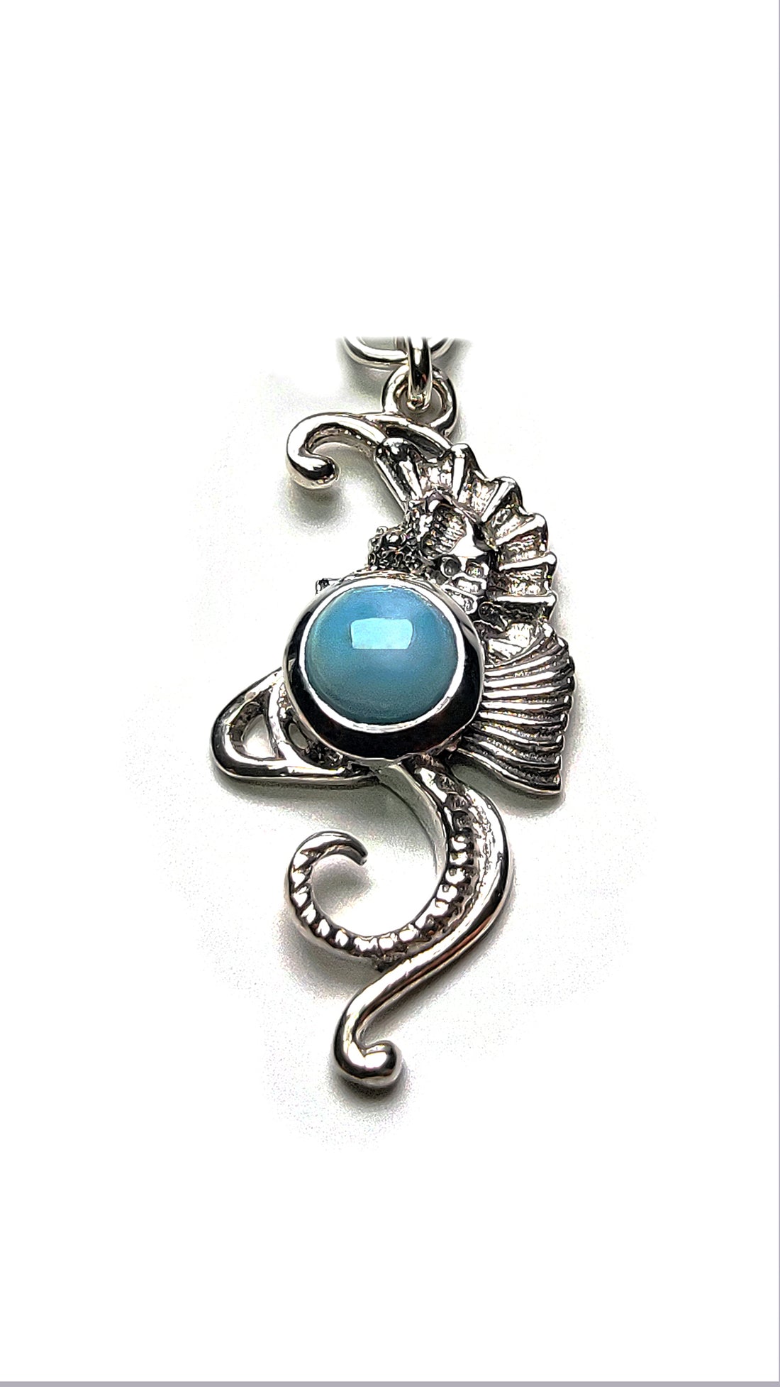 Sterling Silver Seahorse Larimar Charm Handmade Ring