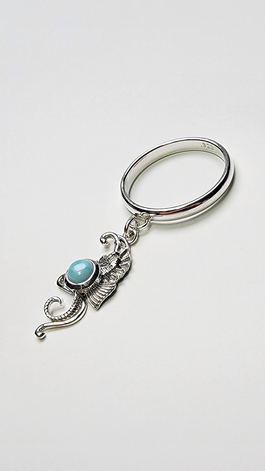 Sterling Silver Seahorse Larimar Charm Handmade Ring