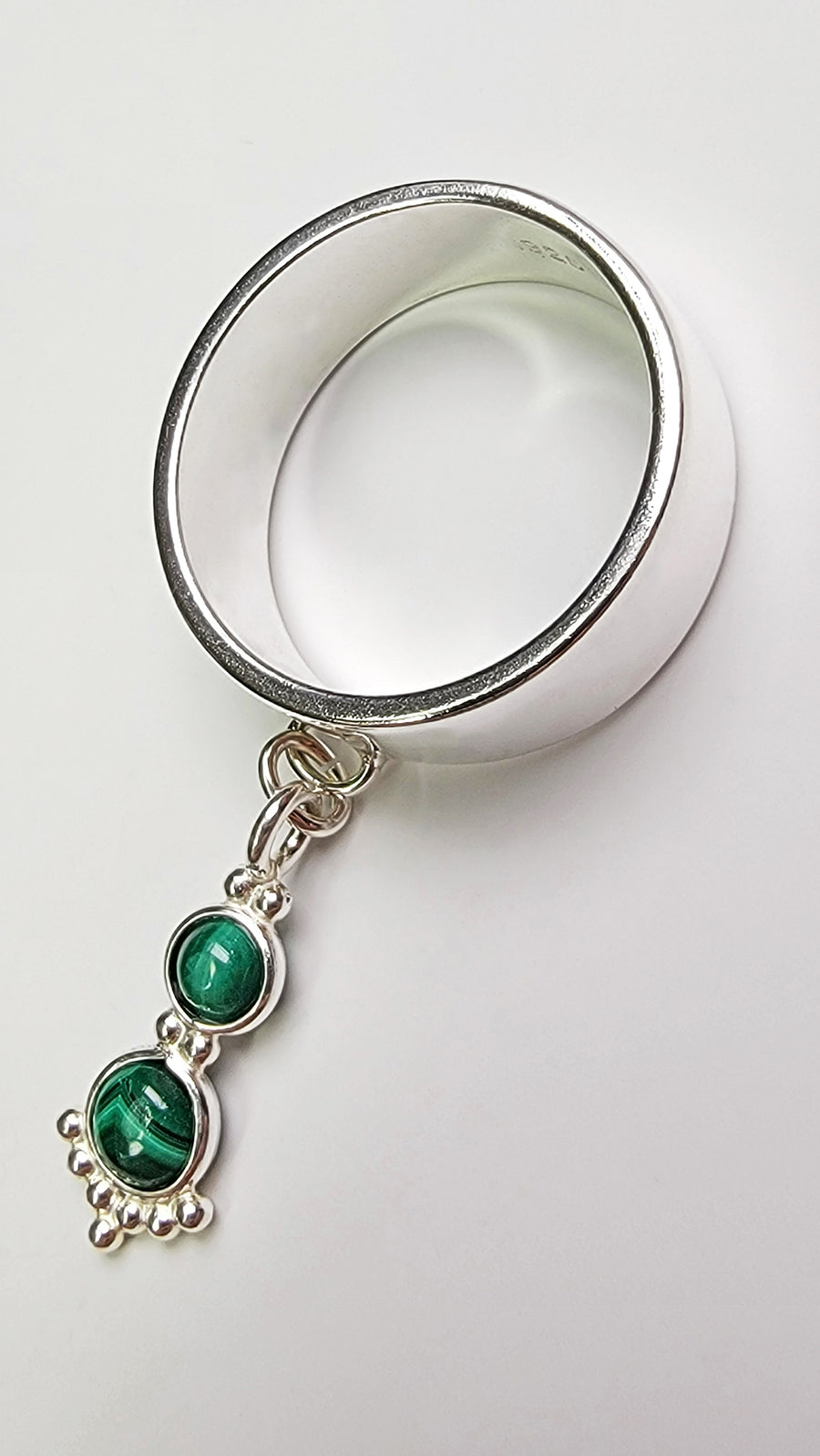 Sterling Silver Malachite Gemstone Charm Handmade Ring