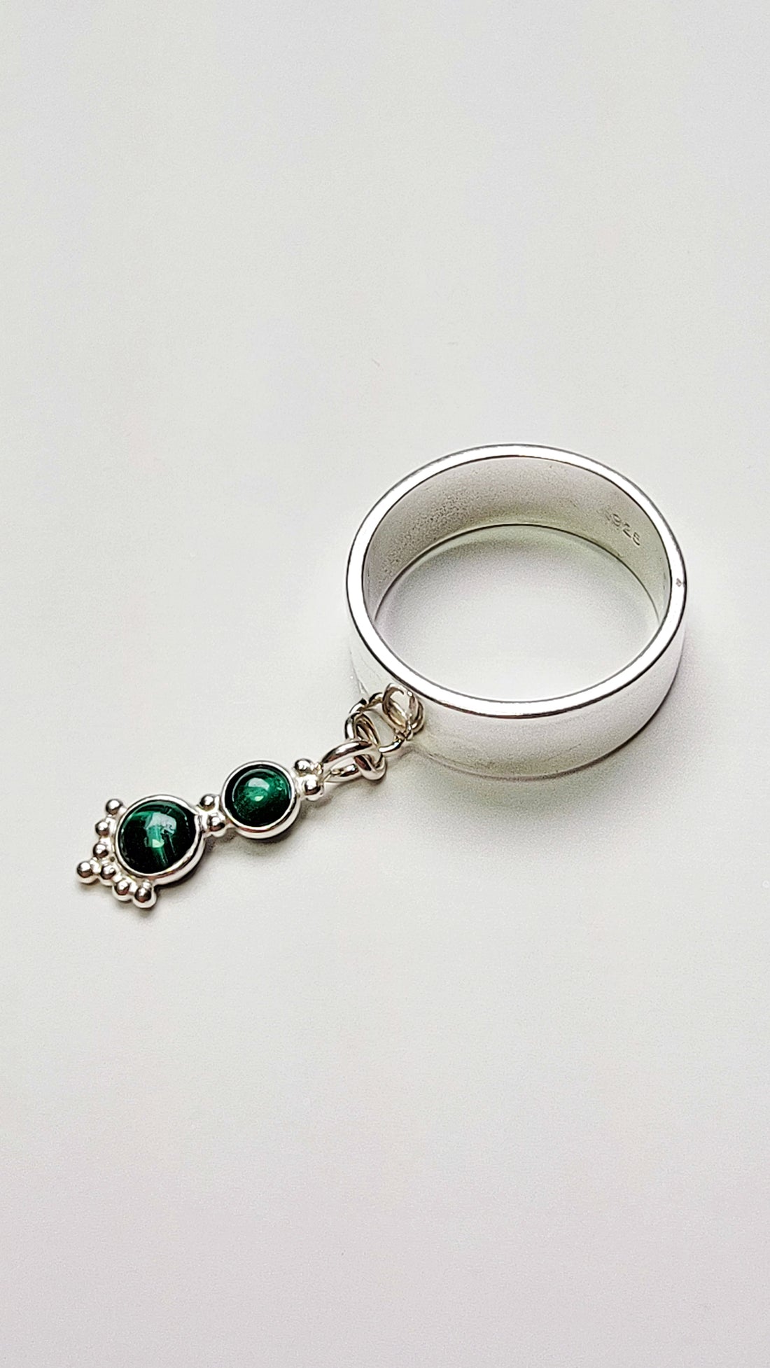 Sterling Silver Malachite Gemstone Charm Handmade Ring