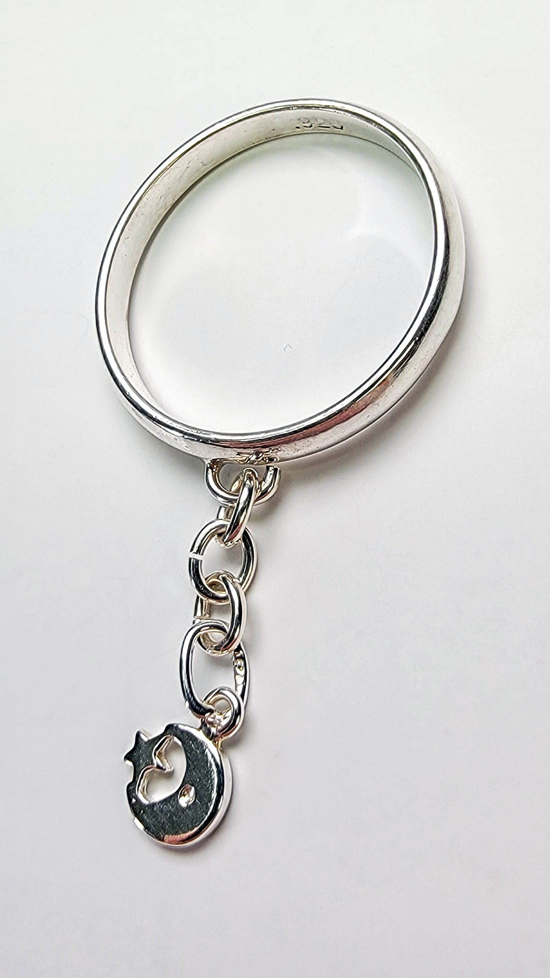 Sterling Silver Crescent Moon & Star Charm Handmade Ring
