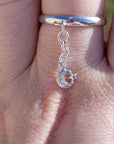 Sterling Silver Crescent Moon & Star Charm Handmade Ring