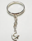 Sterling Silver Crescent Moon & Star Charm Handmade Ring