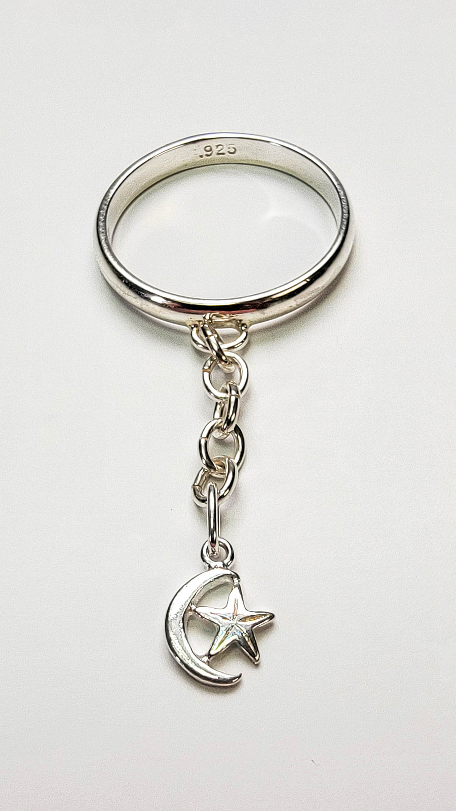 Sterling Silver Crescent Moon & Star Charm Handmade Ring