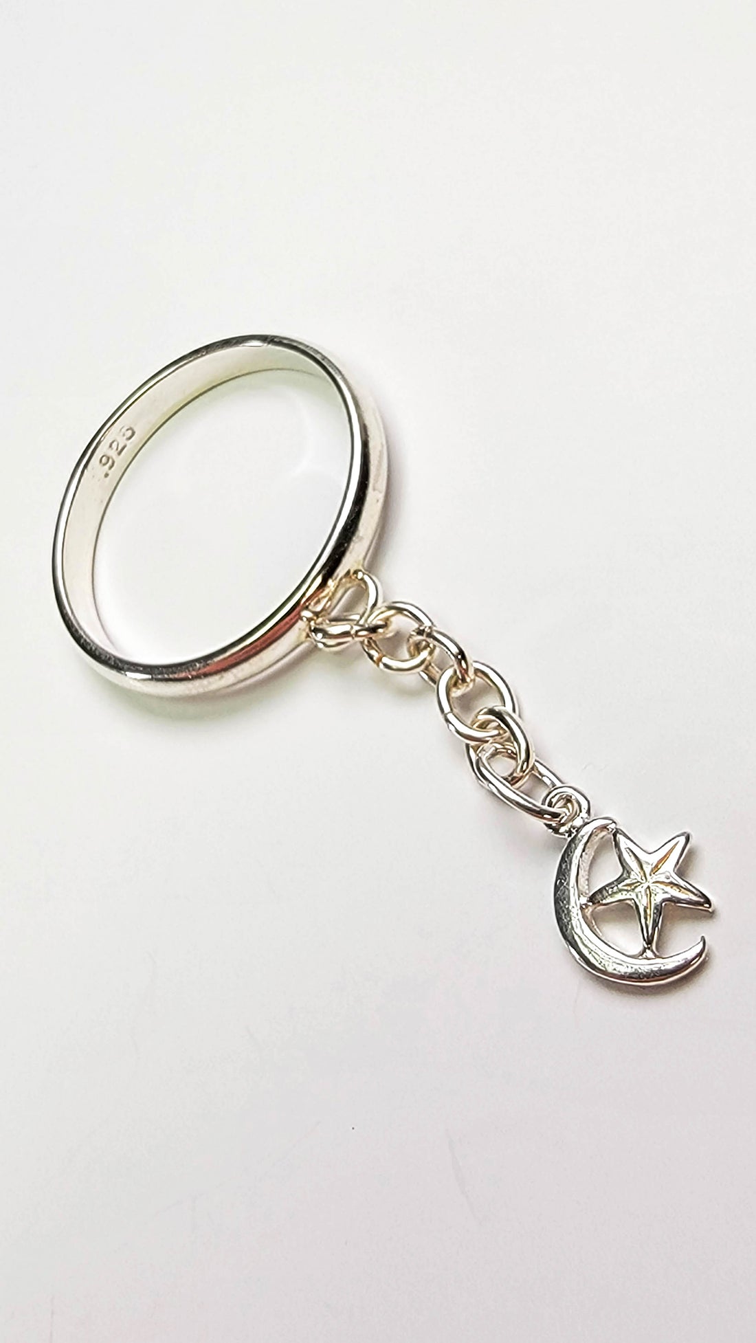 Sterling Silver Crescent Moon & Star Charm Handmade Ring