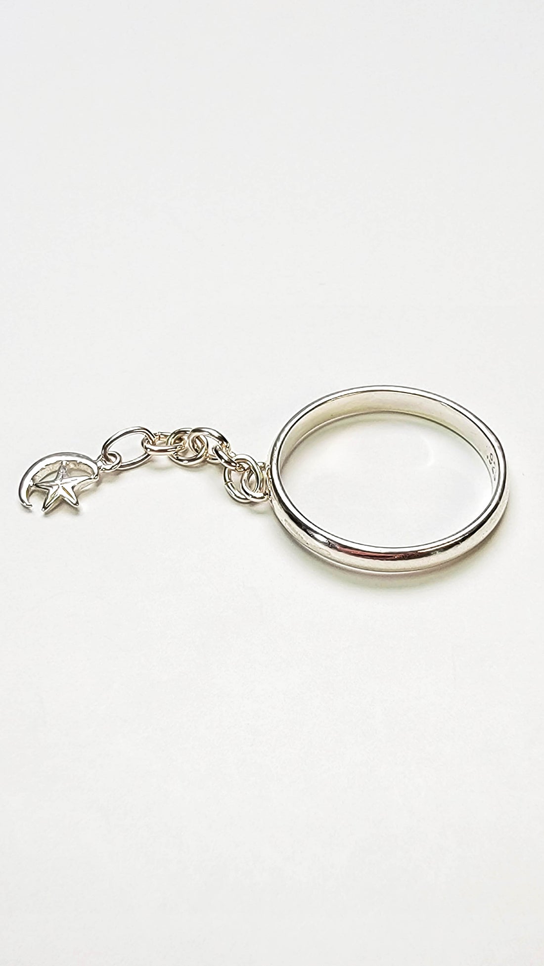 Sterling Silver Crescent Moon & Star Charm Handmade Ring