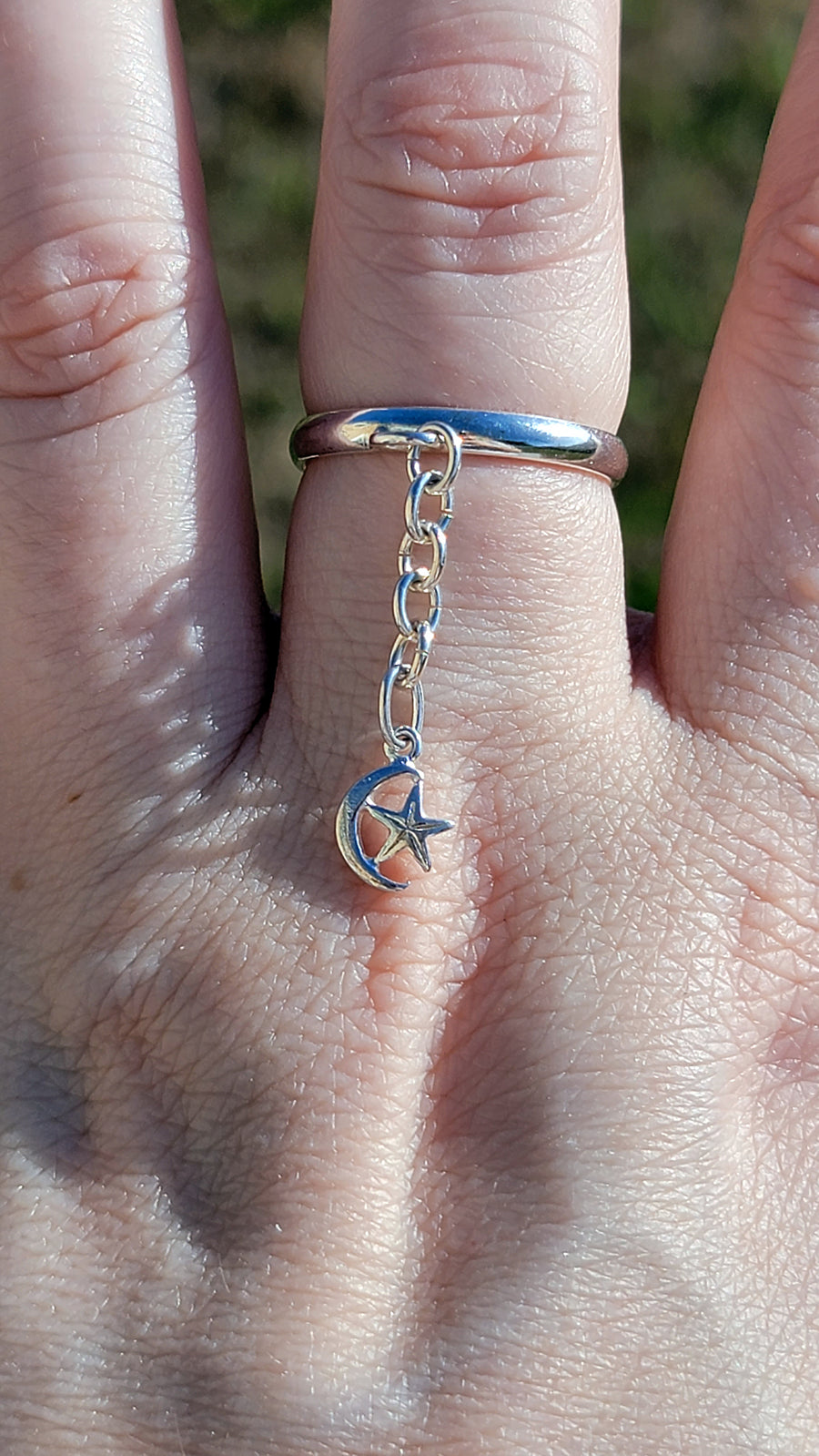 Sterling Silver Crescent Moon & Star Charm Handmade Ring
