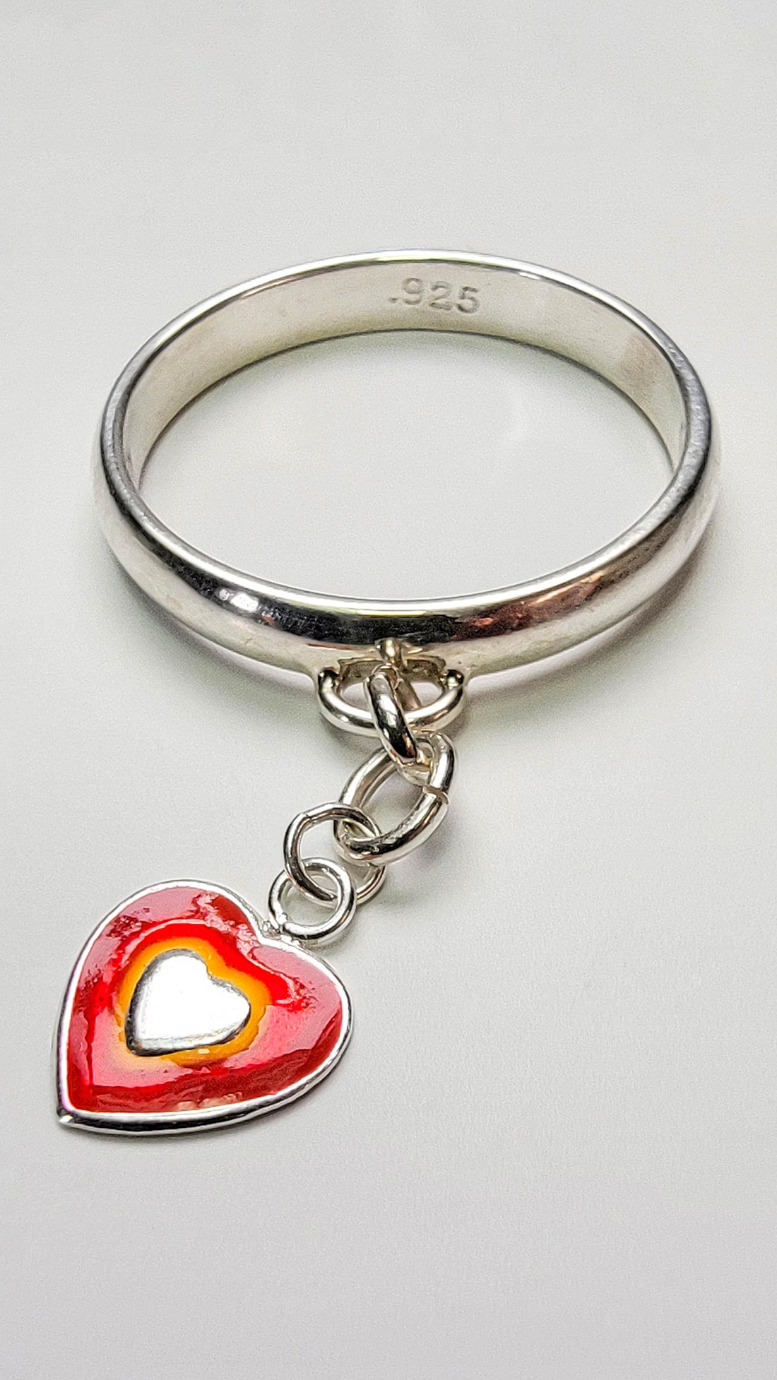 Sterling Silver Red Heart Charm Handmade Ring