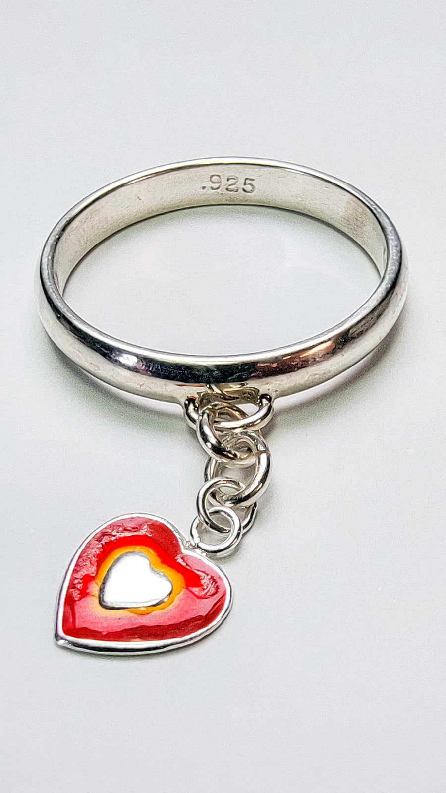 Sterling Silver Red Heart Charm Handmade Ring