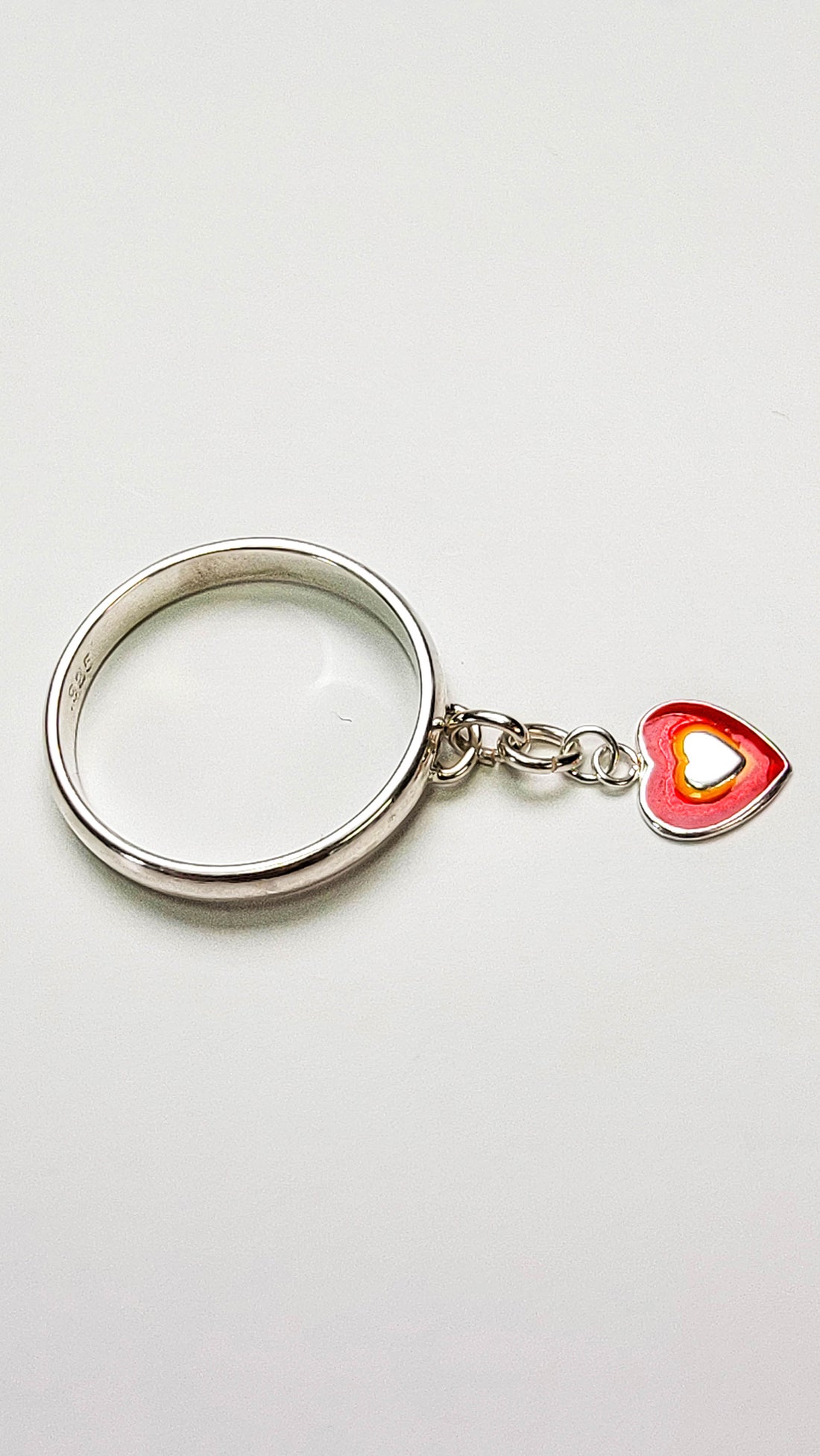 Sterling Silver Red Heart Charm Handmade Ring