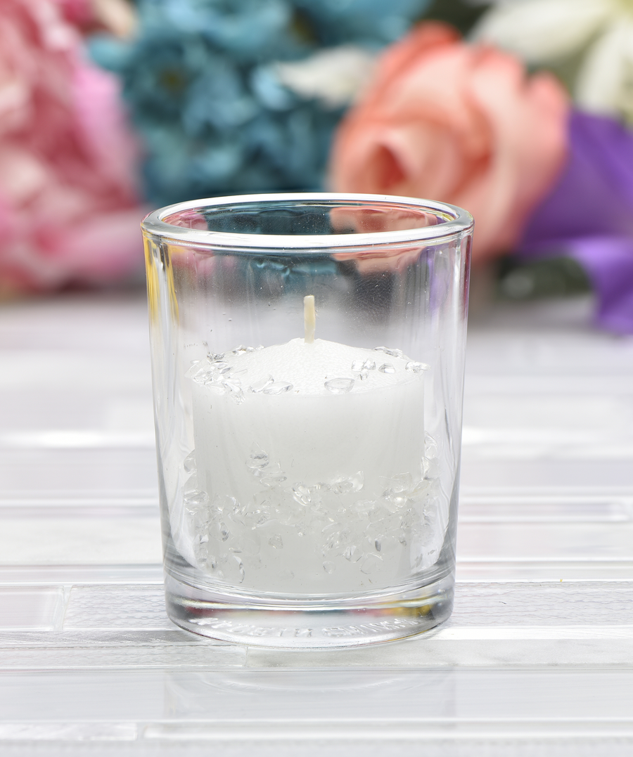 Amplification Candle Set - Citronella Scented Candle, Glass Votive Holder, and Quartz Crystal Gemstone Chips!