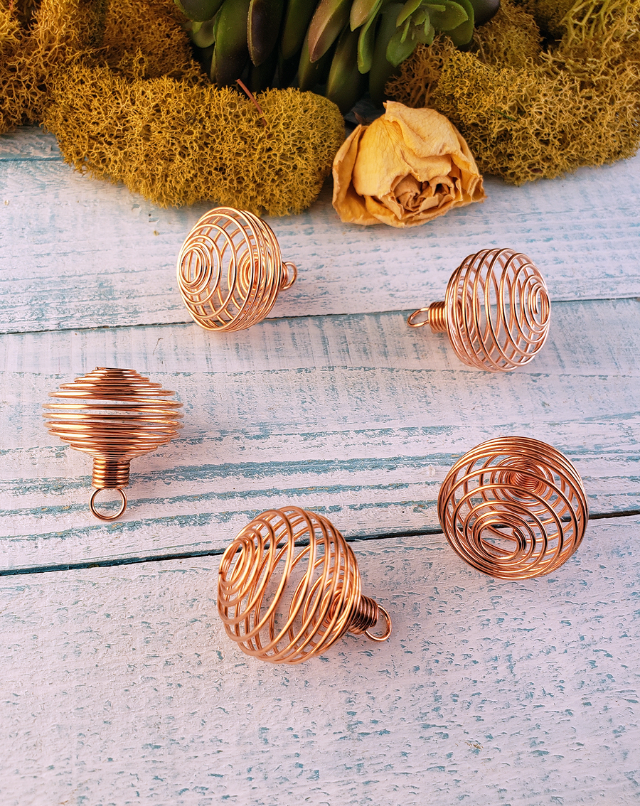 Copper-Colored Metal Spiral Cage Ornament Pendant - Perfect for Holding Gemstones or Orbs! - All Angles