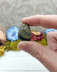 hand pinching Camouflage jasper pieces 