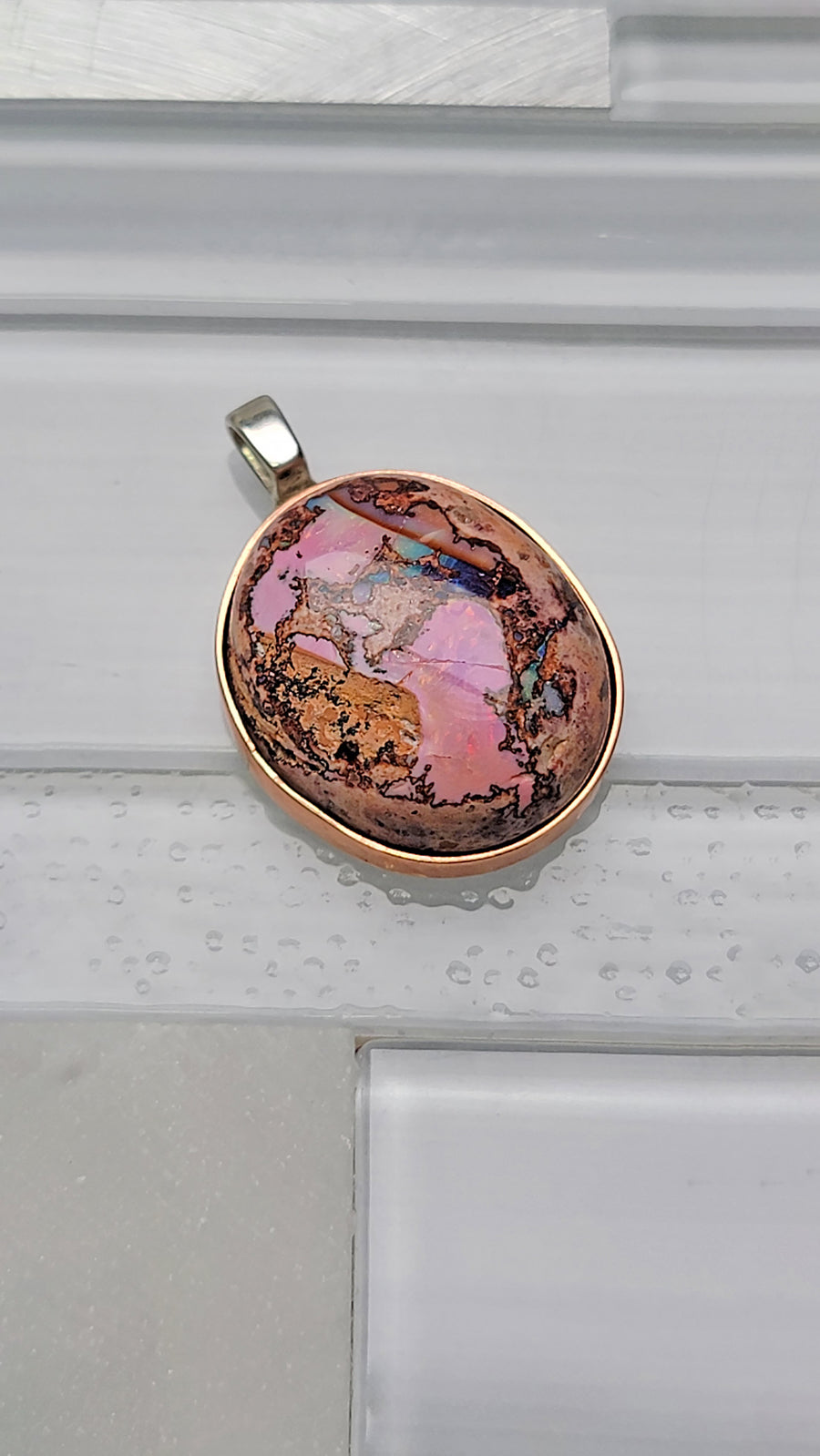 Natural Cantera Mexican Pink Purple Opal Sterling Silver & Copper Pendant - AAA Grade Opal