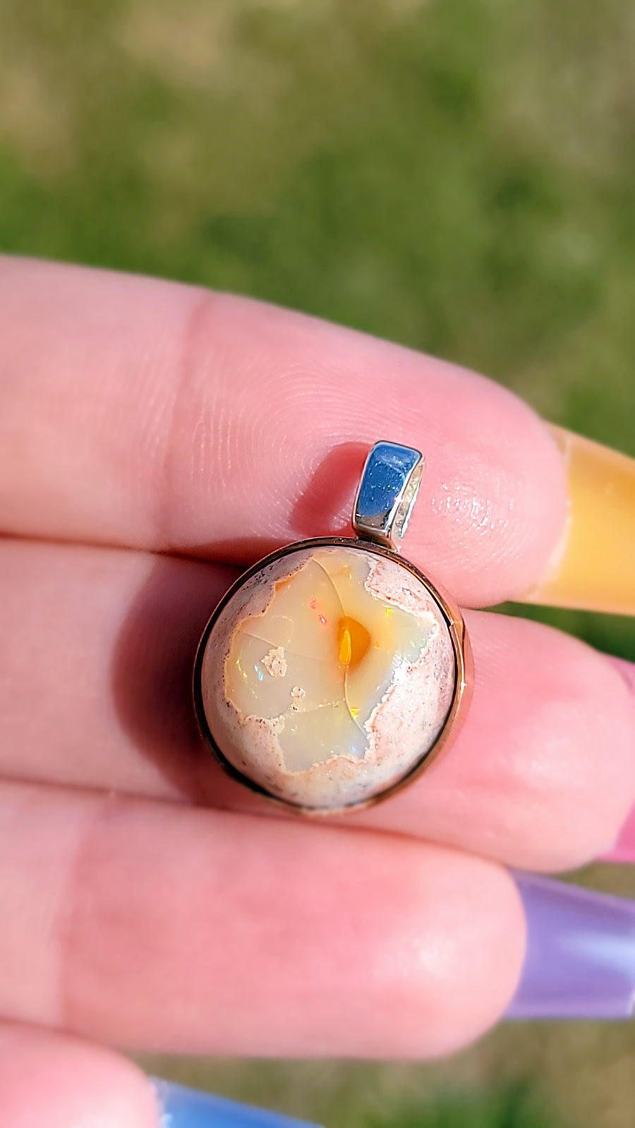 Natural Cantera Mexican Yellow Opal Sterling Silver Pendant - AA Grade Opal
