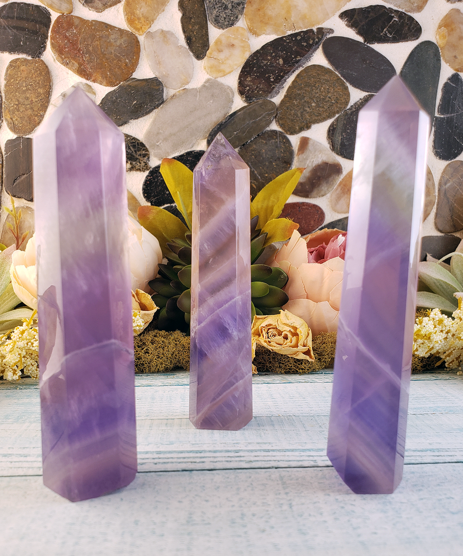 Dreamy Fluorite Natural Gemstone Point Tower - Large - Delicate Layers of Color