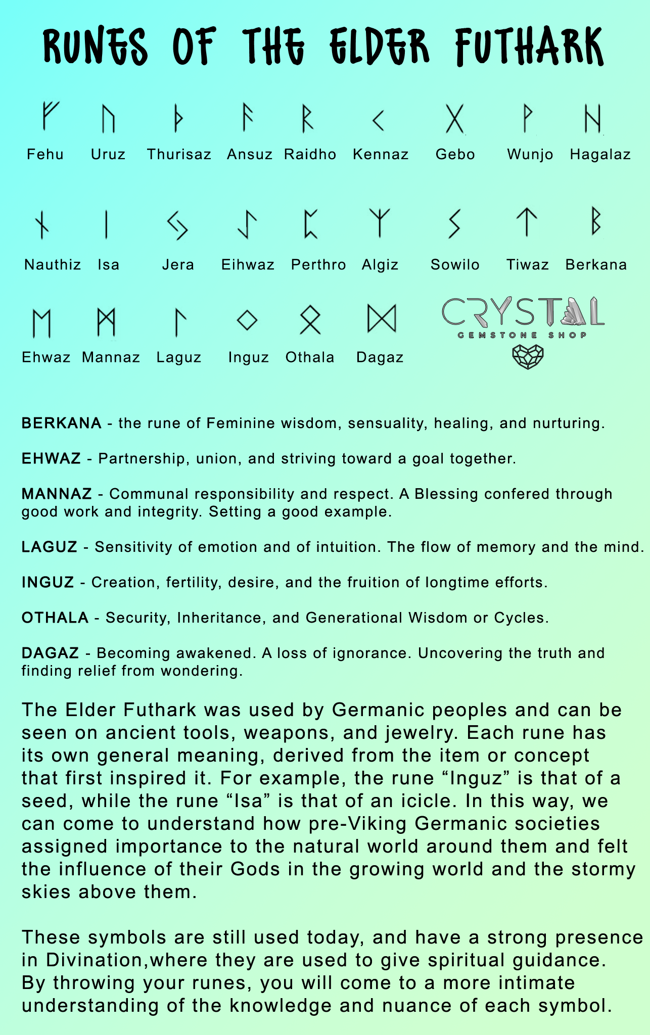 Elder Futhark Runic Fortune - One Intuitively Selected Rune - Rune Meanings Chart Pt 2