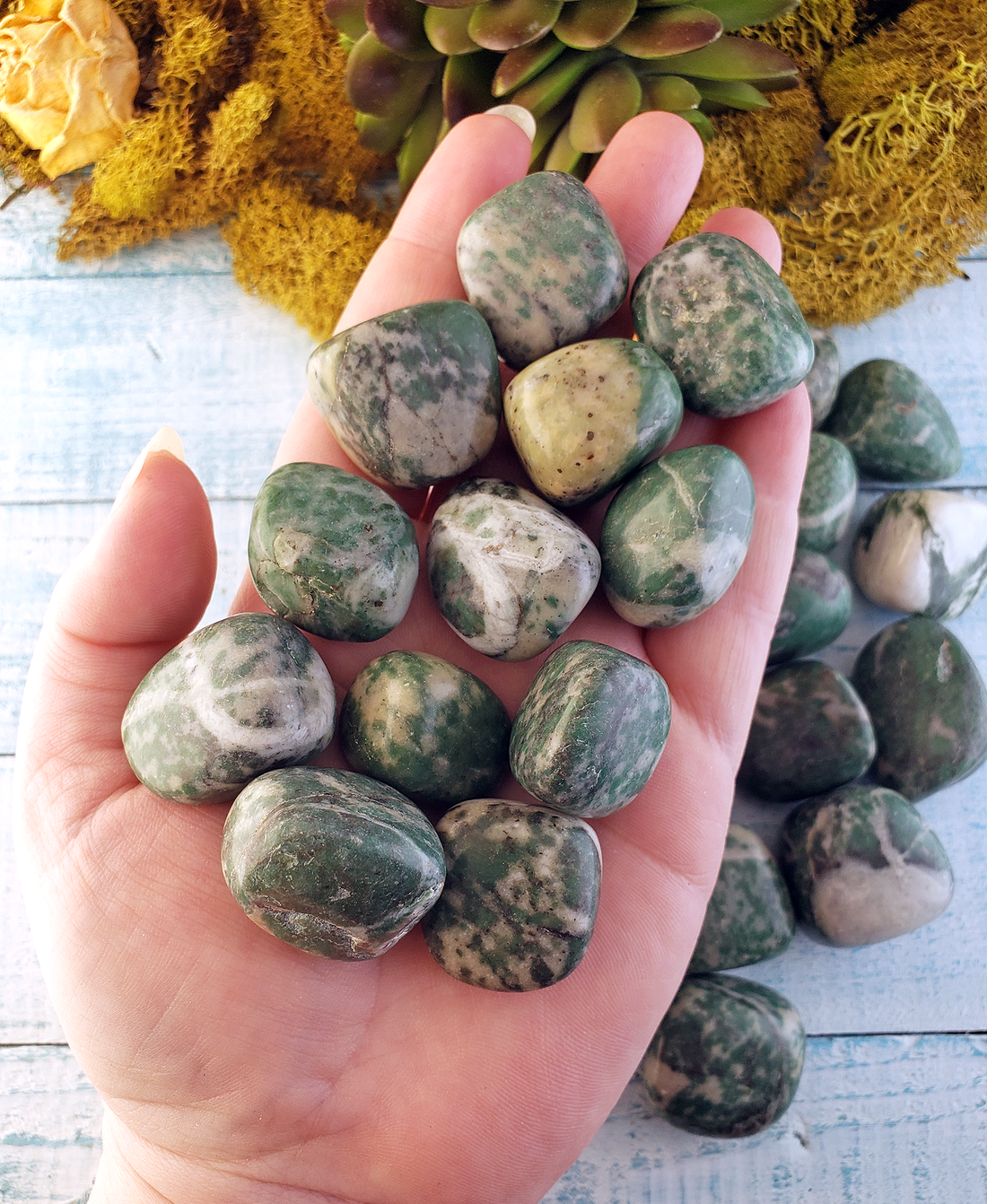 Emerald Fuchsite in Quartz Natural Tumbled Gemstone - Stone of Spiritual Healing - 0.75" - 1"