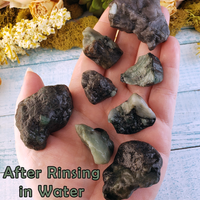 rough emerald stone pieces after washed with water